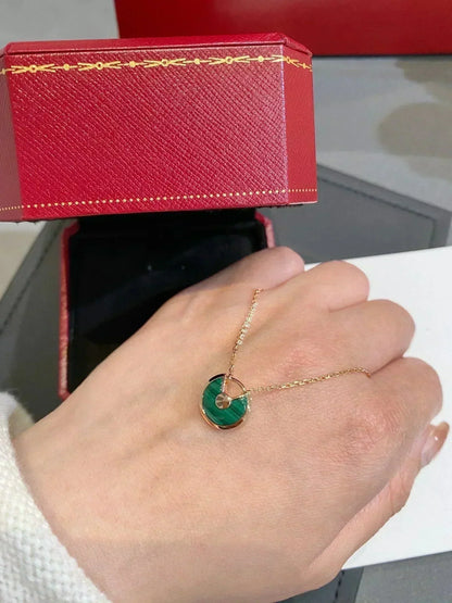 [Clover Jewelery]AMULETTE ROSE GOLD MALACHITE NECKLACE