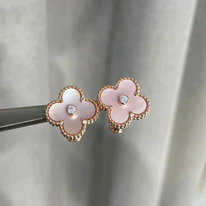 [Clover Jewelery]CLOVER MEDIUM 1 MOTIFS  PINK MOP DIAMOND EARRINGS