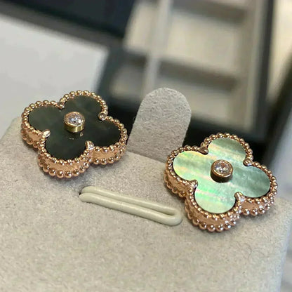 [Clover Jewelery]CLOVER MEDIUM 1 MOTIFS GRAY MOP  DIAMOND EARRINGS