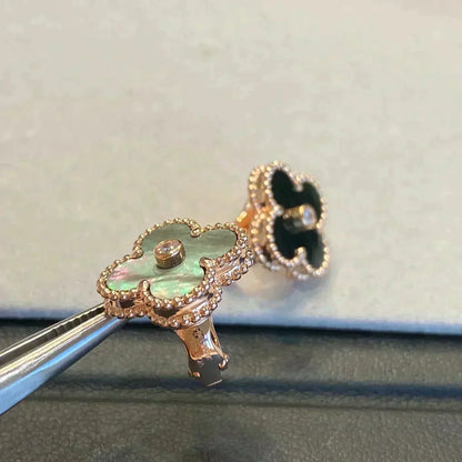 [Clover Jewelery]CLOVER MEDIUM 1 MOTIFS GRAY MOP  DIAMOND EARRINGS