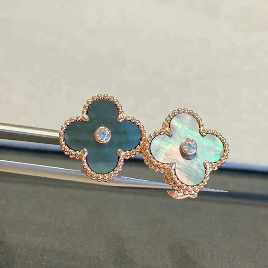 [Clover Jewelery]CLOVER MEDIUM 1 MOTIFS GRAY MOP  DIAMOND EARRINGS