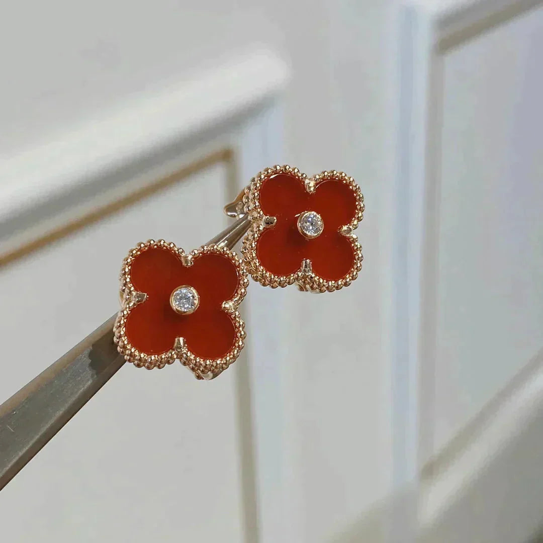 [Clover Jewelery]CLOVER MEDIUM 1 MOTIFS CARNELIAN  DIAMOND earrings