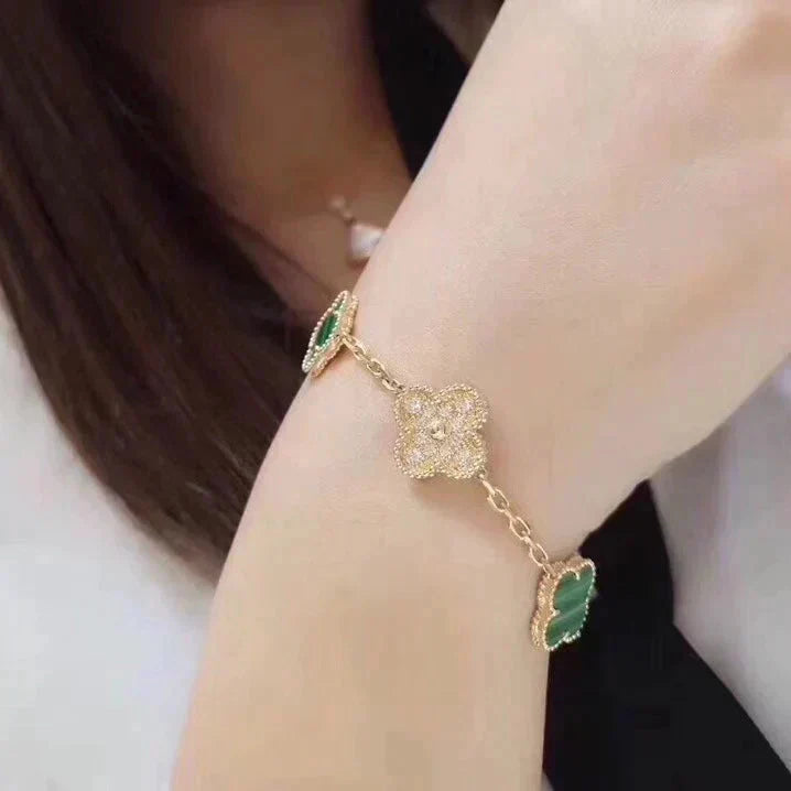 [Clover Jewelery]CLOVER  5 MOTIF MALACHITE DIAMOND BRACELET