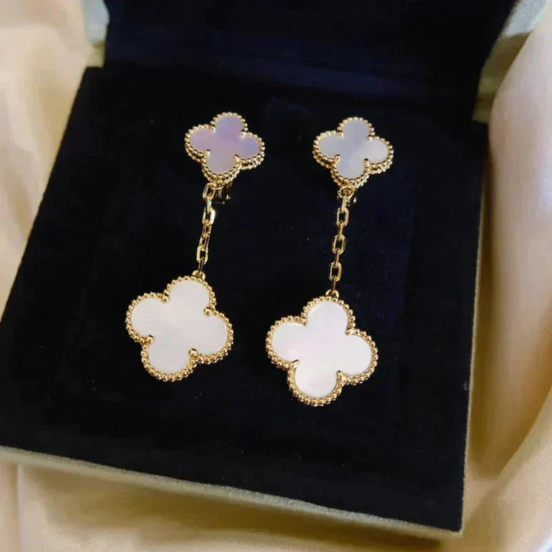 [Clover Jewelery]CLOVER 2 MOTIF WHITE MOP EARRINGS