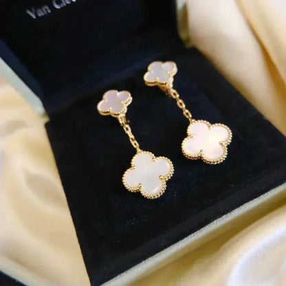 [Clover Jewelery]CLOVER 2 MOTIF WHITE MOP EARRINGS