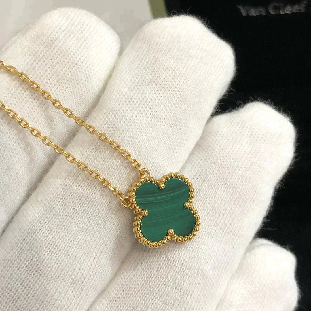 [Clover Jewelery]CLOVER 15MM MALACHITE SINGLE FLOWER  NECKLACE