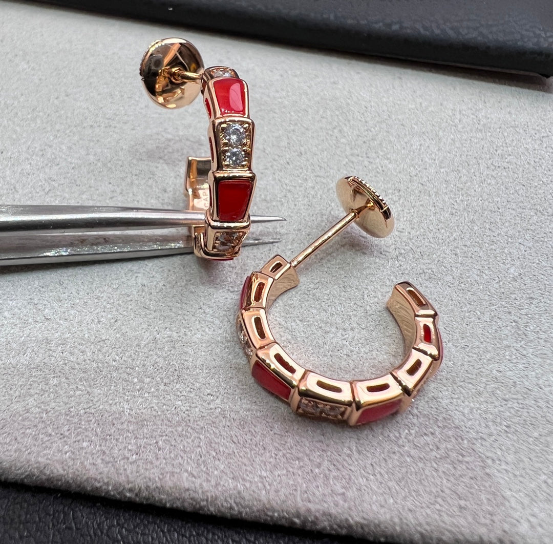 [Clover Jewelery]SERPENTI CARNELIAN PINK GOLD EARRINGS