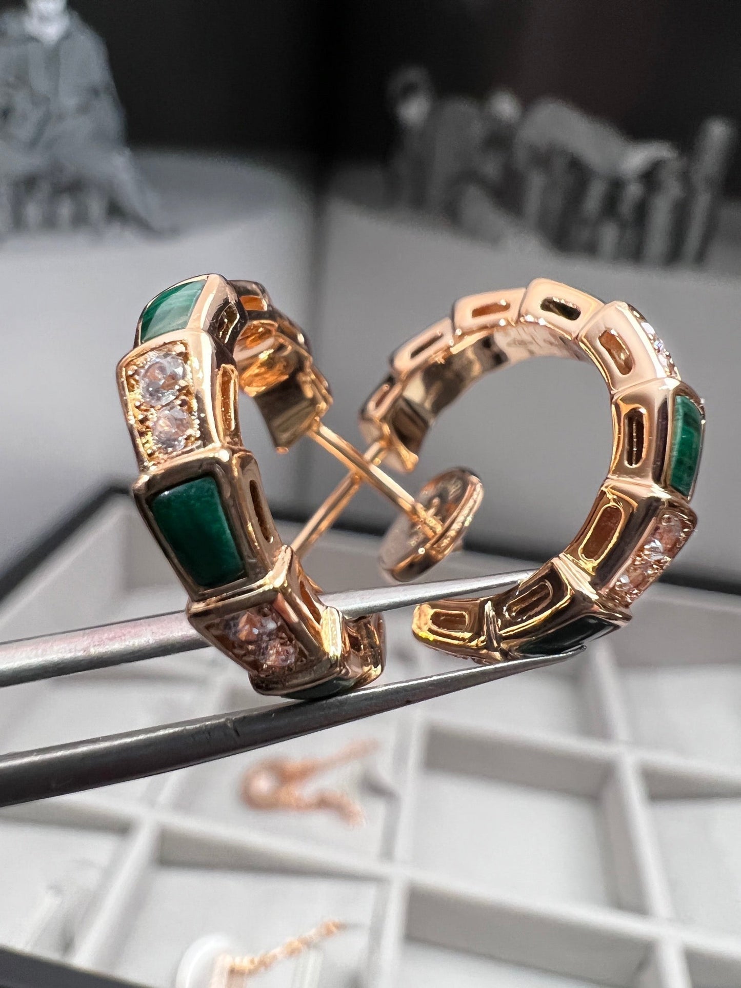 [Clover Jewelery]SERPENTI MALACHITE PINK GOLD EARRINGS
