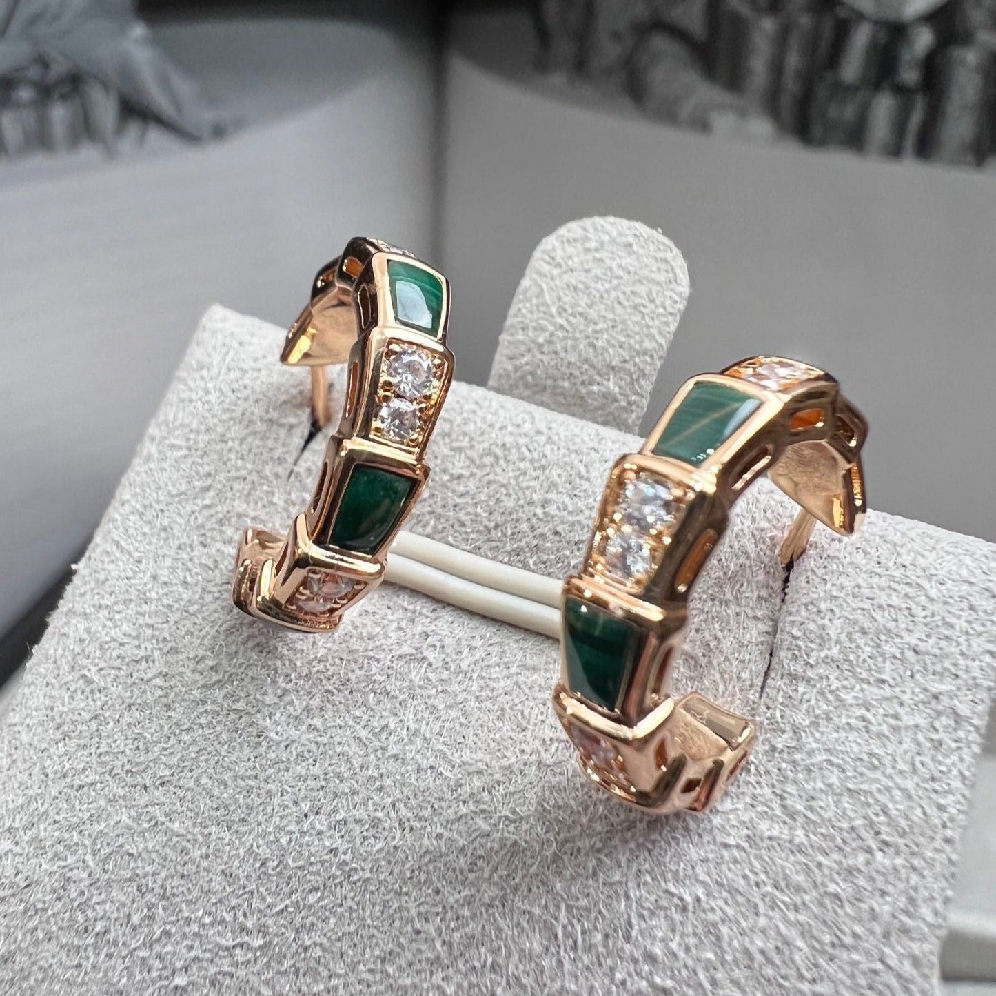[Clover Jewelery]SERPENTI MALACHITE PINK GOLD EARRINGS
