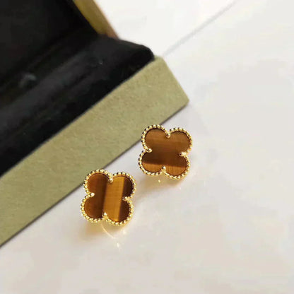 [Clover Jewelery]CLOVER MEDIUM 1 MOTIFS TIGER EYE EARRINGS