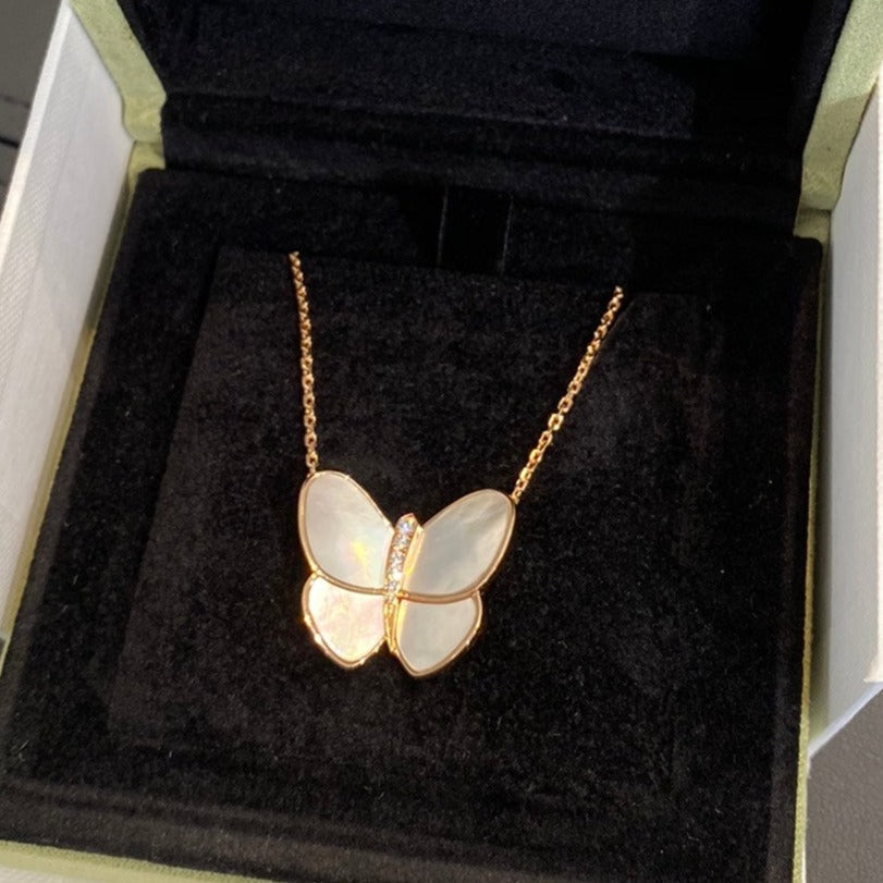 [Clover Jewelery]BUTTERFLY GOLD MOP DIAMOND NECKLACE