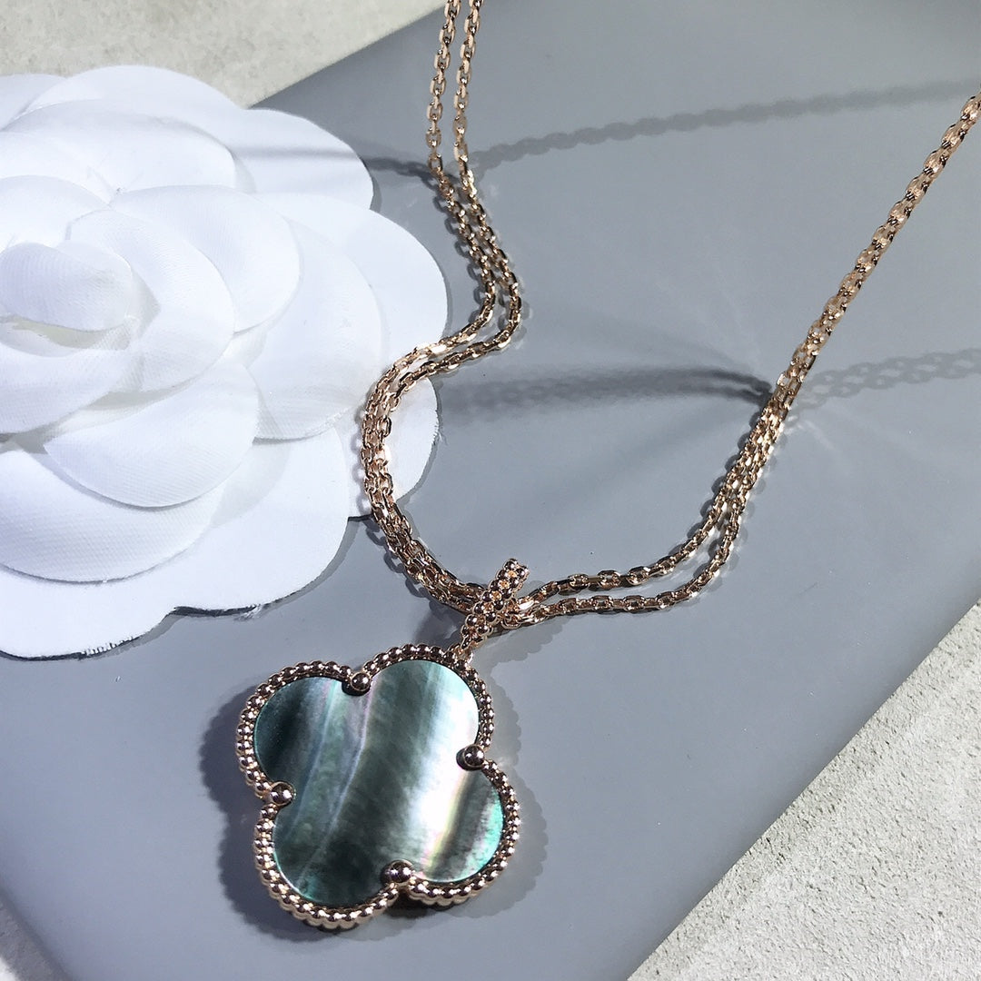 [Clover Jewelery]CLOVER 25MM GOLD DARK MOP BIG CLOVER NECKLACE