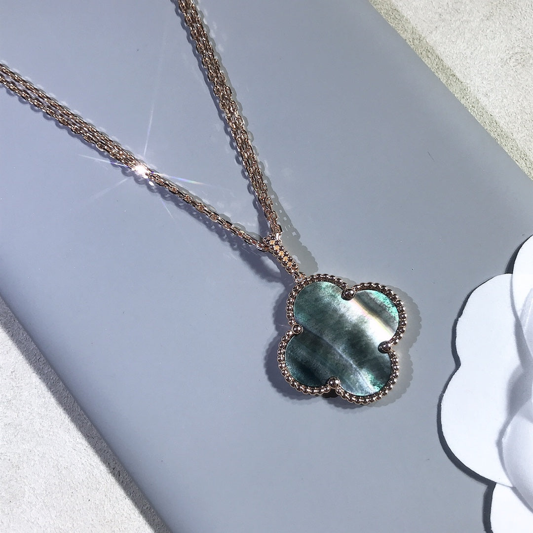 [Clover Jewelery]CLOVER 25MM GOLD DARK MOP BIG CLOVER NECKLACE