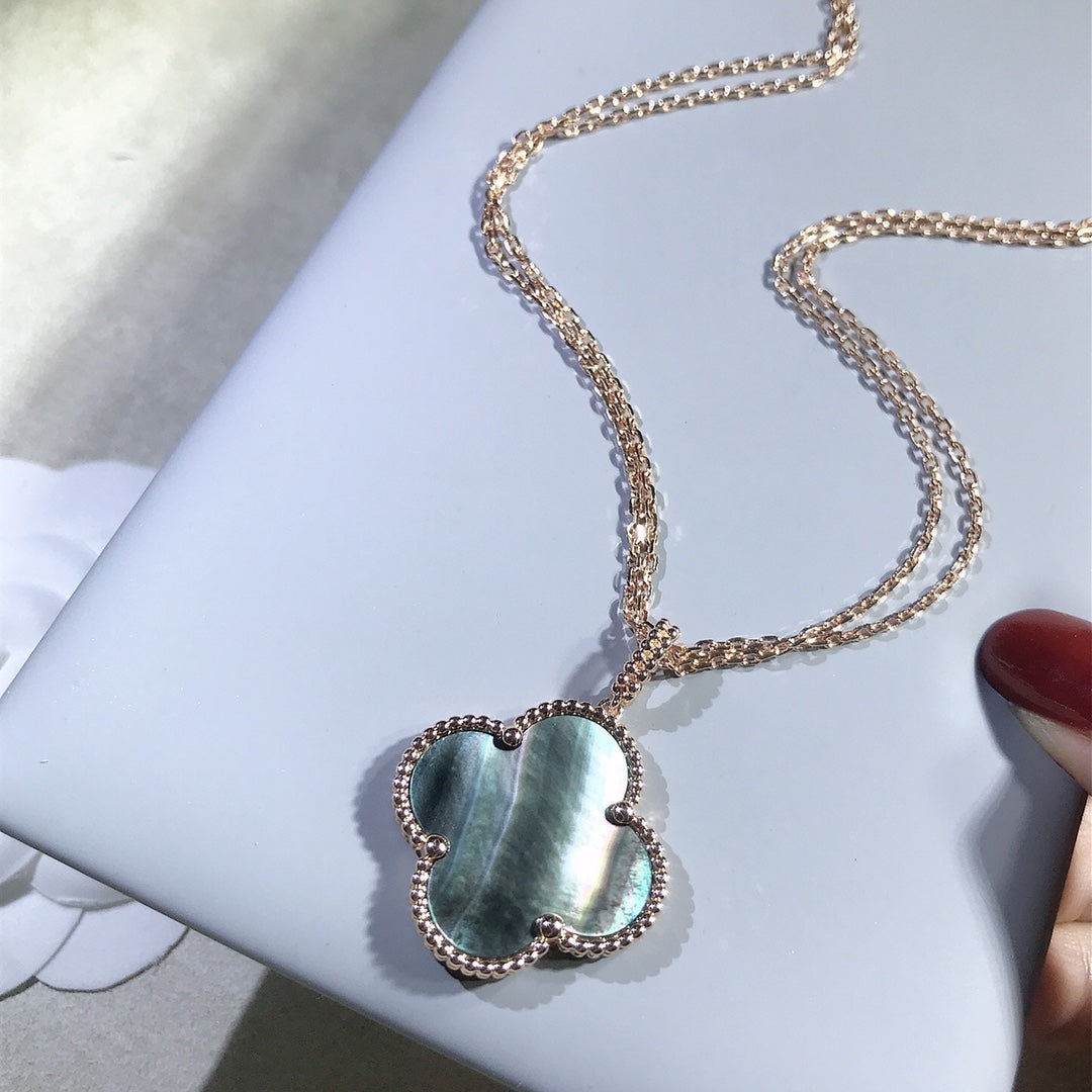[Clover Jewelery]CLOVER 25MM GOLD DARK MOP BIG CLOVER NECKLACE