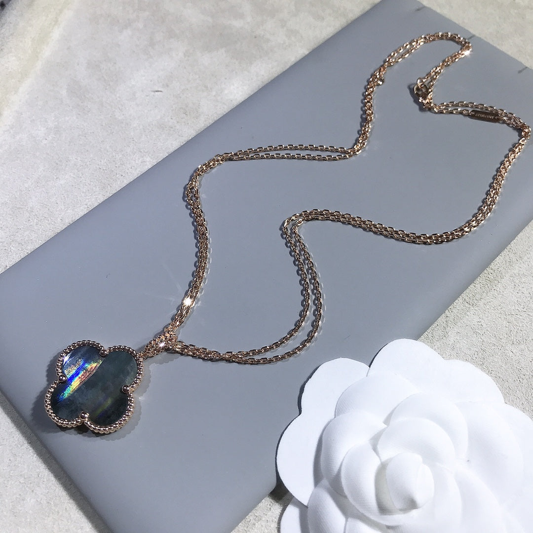[Clover Jewelery]CLOVER 25MM GOLD DARK MOP BIG CLOVER NECKLACE