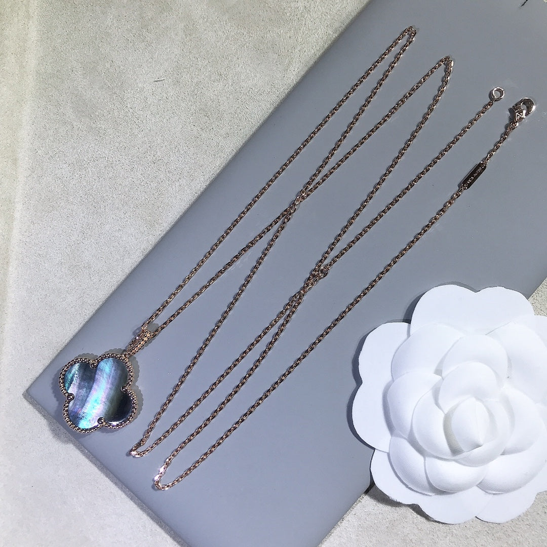 [Clover Jewelery]CLOVER 25MM GOLD DARK MOP BIG CLOVER NECKLACE