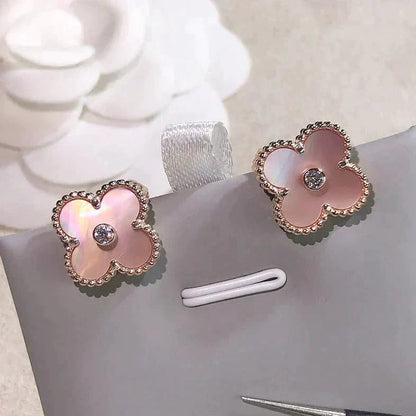 [Clover Jewelery]CLOVER MEDIUM 1 MOTIFS  PINK MOP DIAMOND EARRINGS