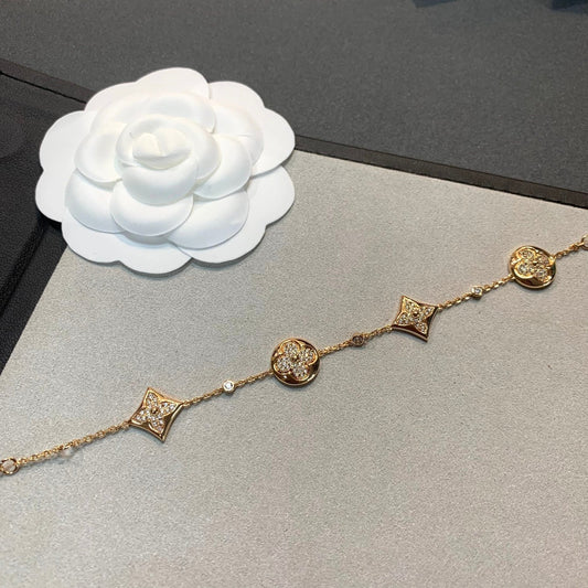 [Clover Jewelery]STAR AND SUN 4 MOTIFS GOLD DIAMONDS BRACELET