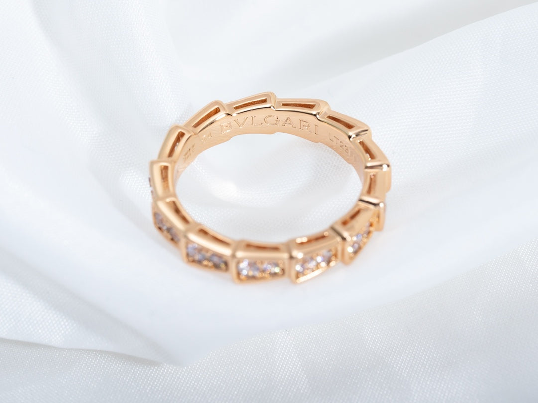 [Clover Jewelery]SERPENTI RING PINK GOLD DIAMOND PAVED 3MM