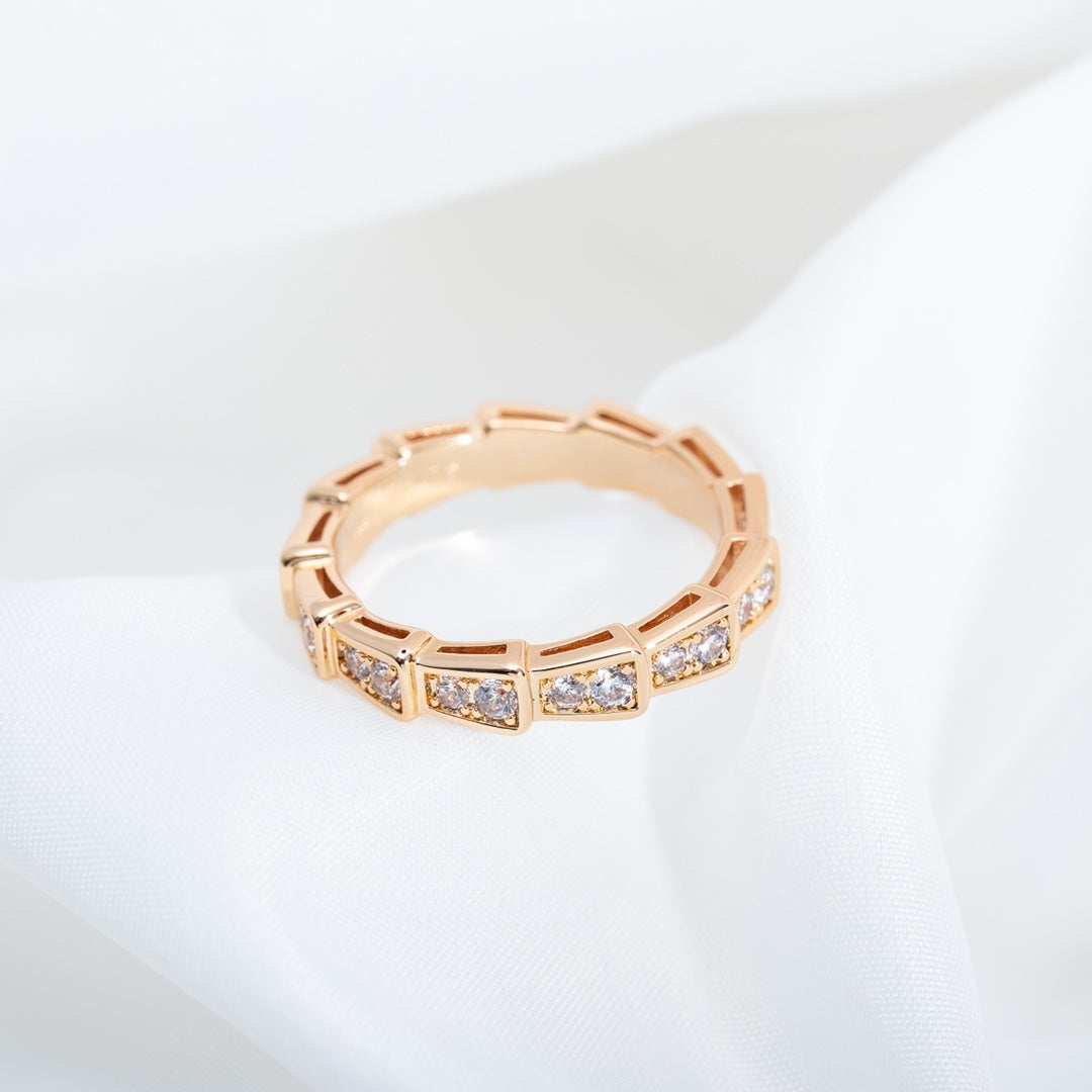 [Clover Jewelery]SERPENTI RING PINK GOLD DIAMOND PAVED 3MM