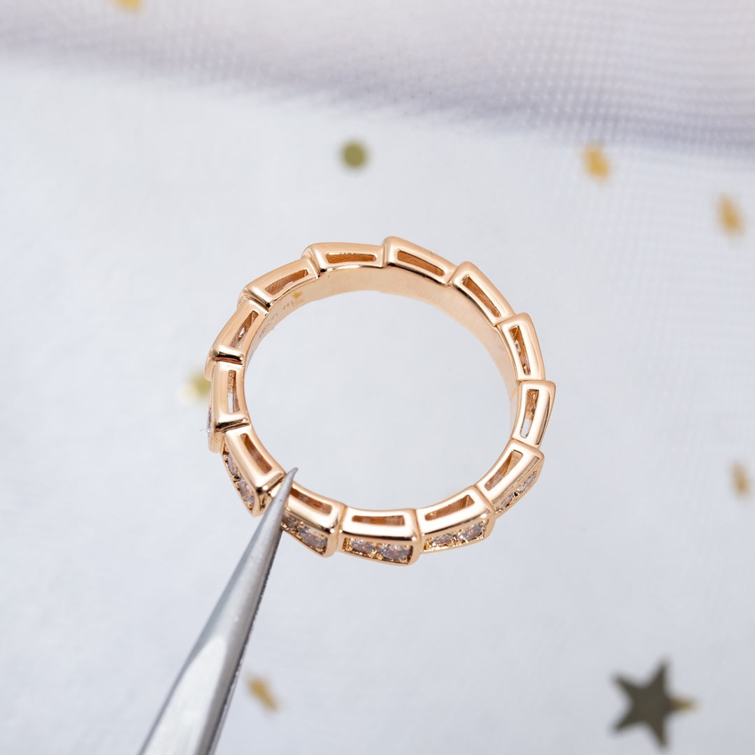 [Clover Jewelery]SERPENTI RING PINK GOLD DIAMOND PAVED 3MM