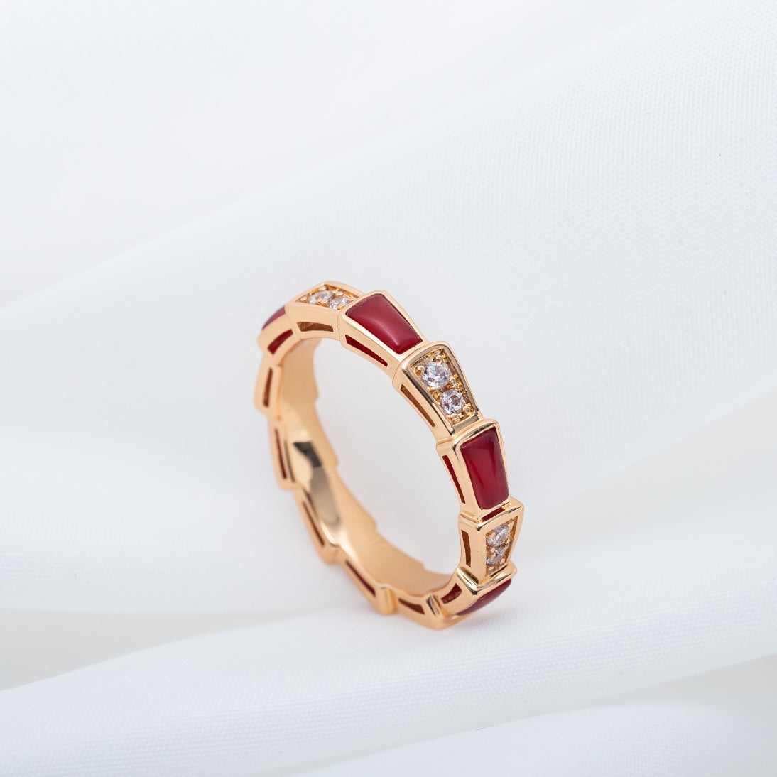 [Clover Jewelery]SERPENTI RING PINK GOLD CARNELIAN DIAMOND 3MM