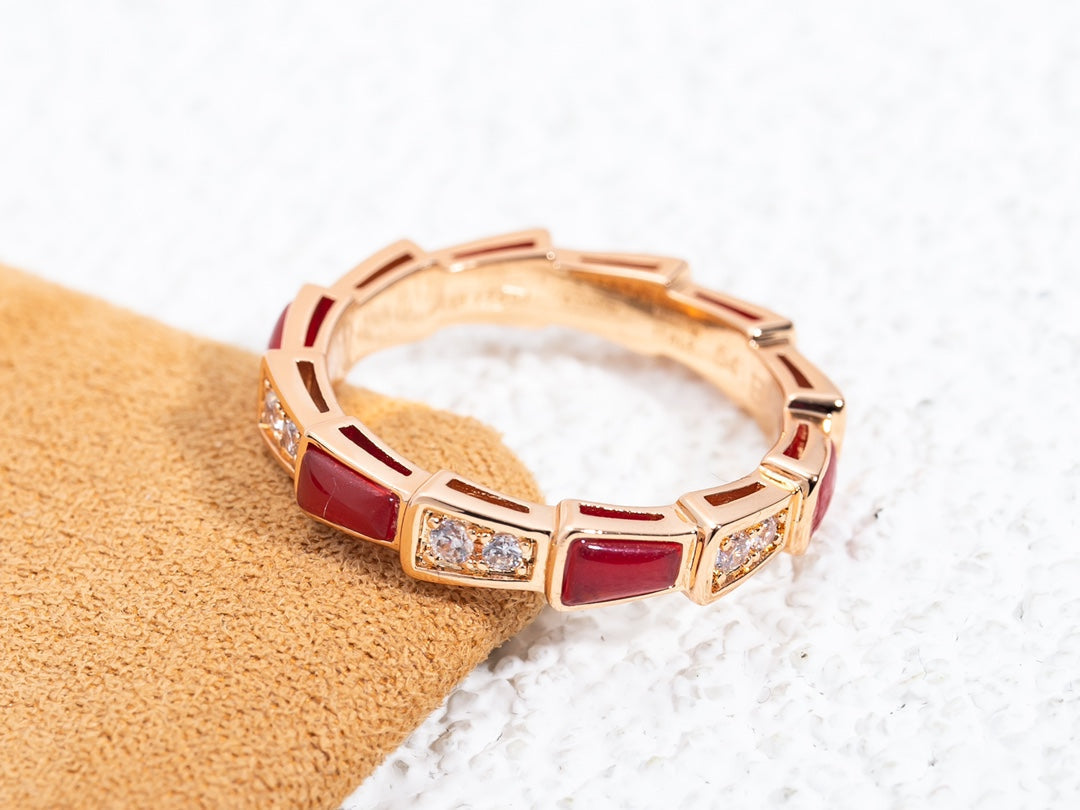 [Clover Jewelery]SERPENTI RING PINK GOLD CARNELIAN DIAMOND 3MM