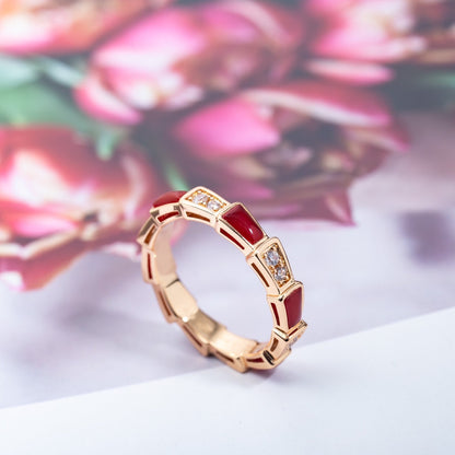 [Clover Jewelery]SERPENTI RING PINK GOLD CARNELIAN DIAMOND 3MM