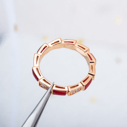 [Clover Jewelery]SERPENTI RING PINK GOLD CARNELIAN DIAMOND 3MM