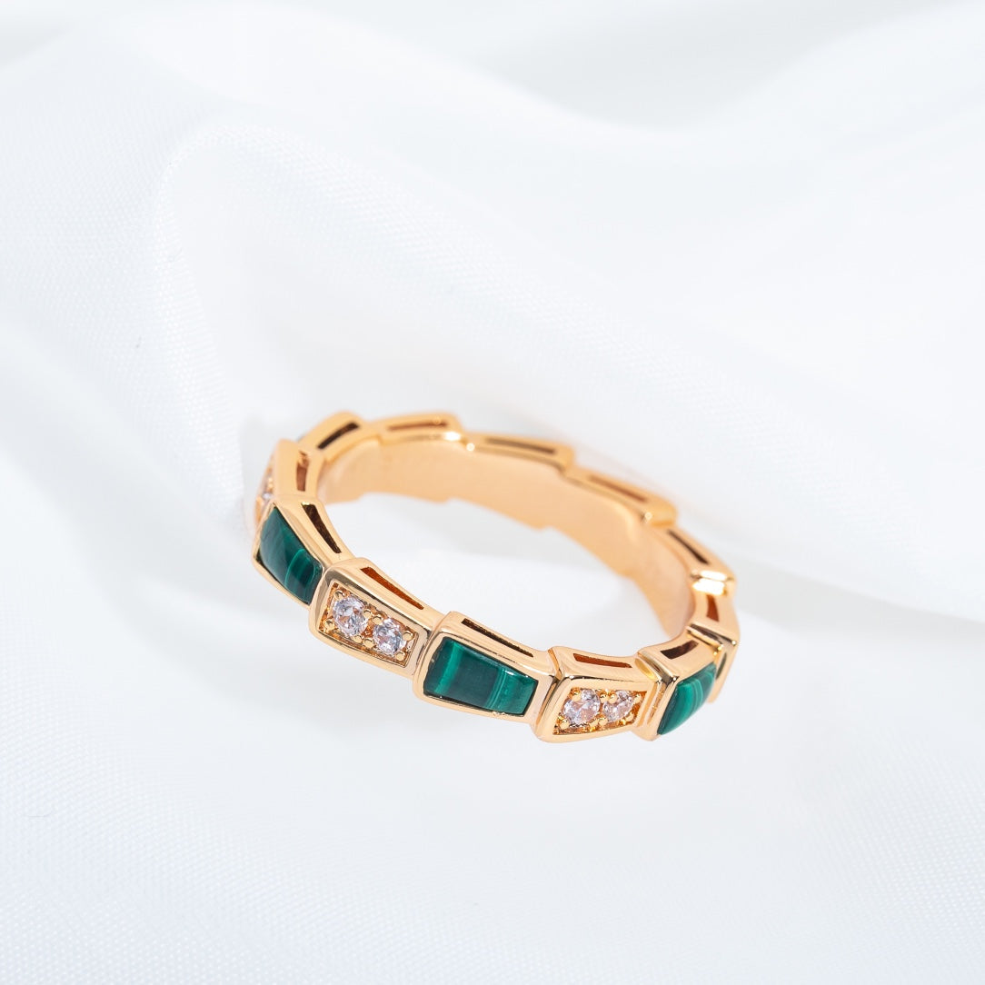 [Clover Jewelery]SERPENTI RING PINK GOLD MALACHITE DIAMOND 3MM