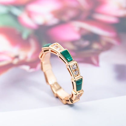 [Clover Jewelery]SERPENTI RING PINK GOLD MALACHITE DIAMOND 3MM