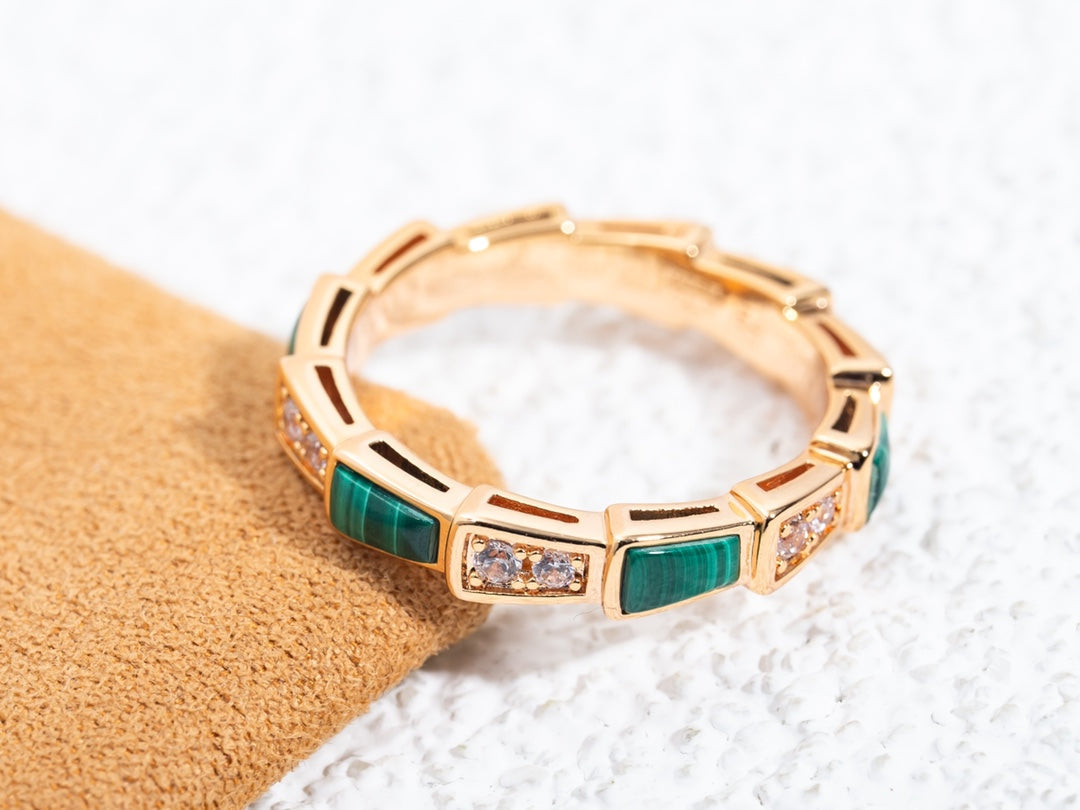 [Clover Jewelery]SERPENTI RING PINK GOLD MALACHITE DIAMOND 3MM