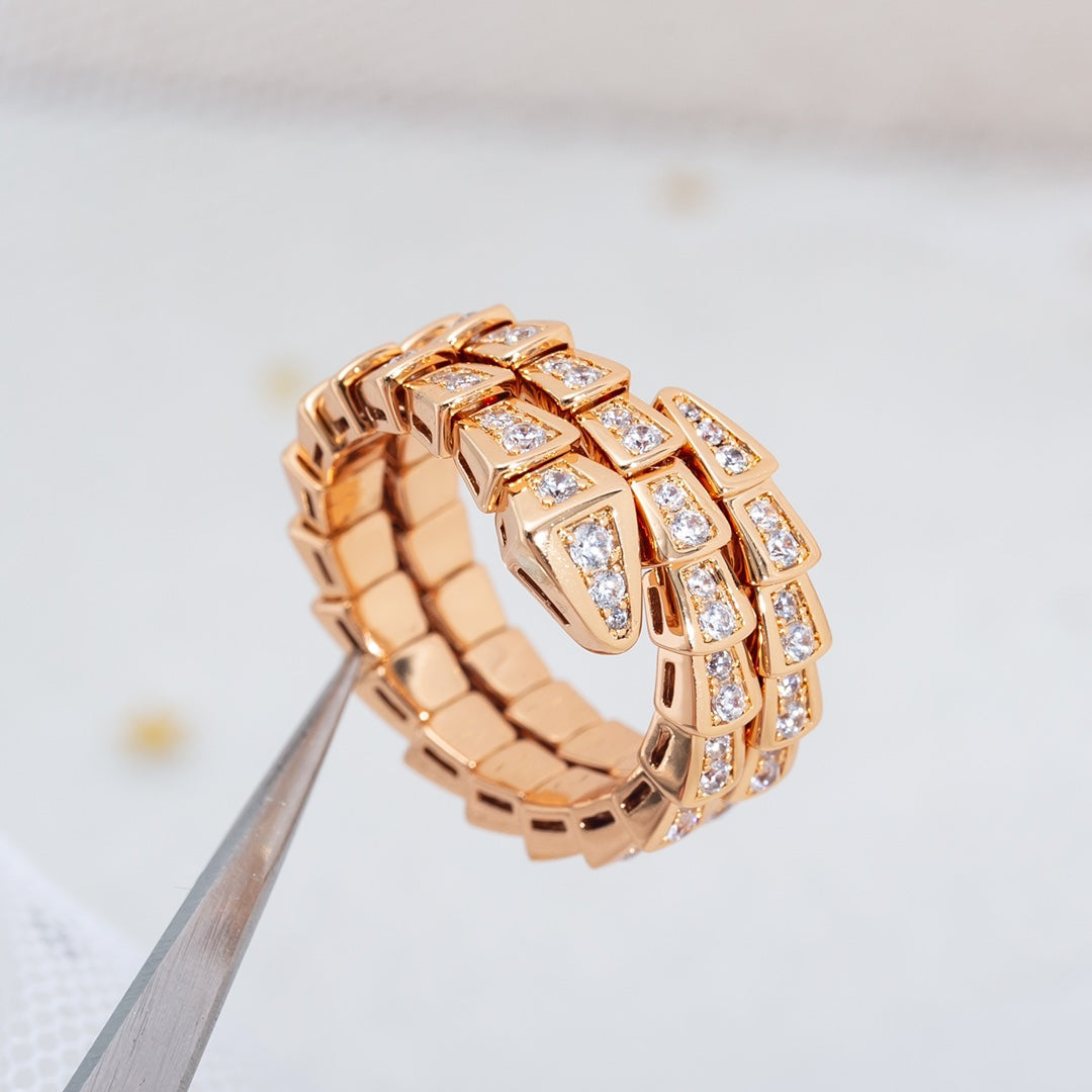 [Clover Jewelery]SERPENTI RING PINK GOLD DIAMOND DOUBLE ROW