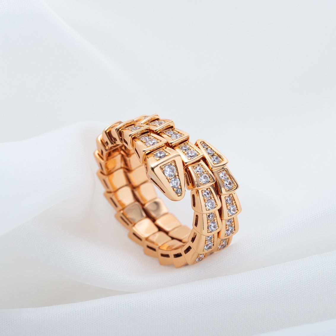 [Clover Jewelery]SERPENTI RING PINK GOLD DIAMOND DOUBLE ROW