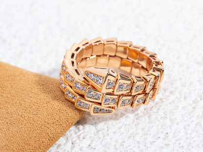 [Clover Jewelery]SERPENTI RING PINK GOLD DIAMOND DOUBLE ROW