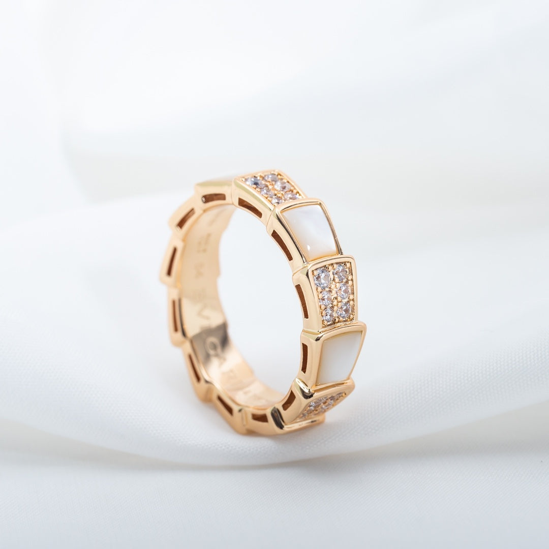 [Clover Jewelery]SERPENTI RING PINK GOLD MOP DIAMOND PAVED 4MM