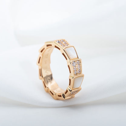 [Clover Jewelery]SERPENTI RING PINK GOLD MOP DIAMOND PAVED 4MM