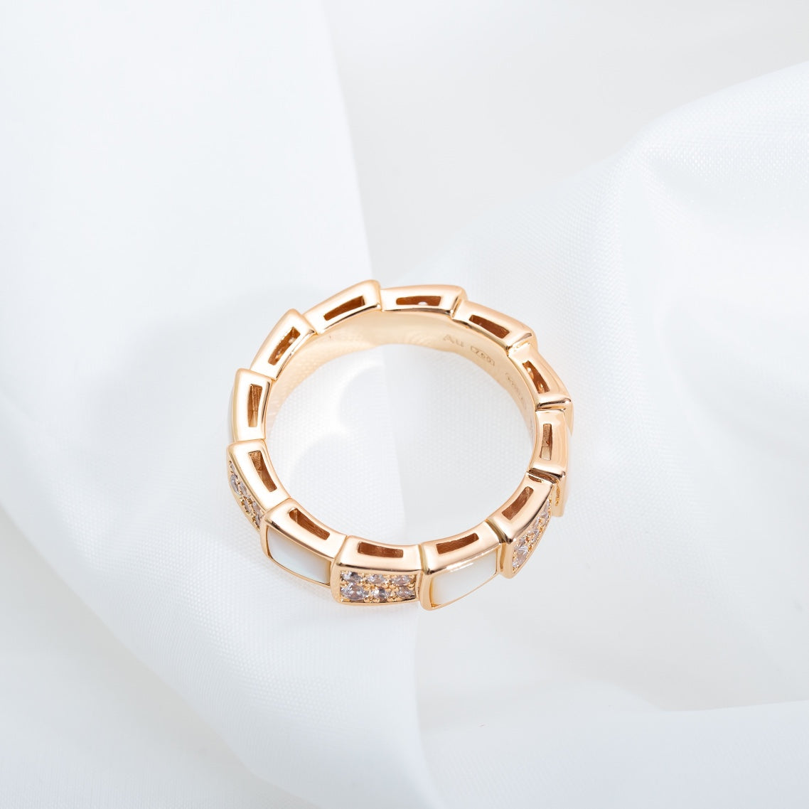 [Clover Jewelery]SERPENTI RING PINK GOLD MOP DIAMOND PAVED 4MM