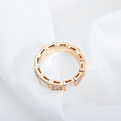 [Clover Jewelery]SERPENTI RING PINK GOLD MOP DIAMOND PAVED 4MM