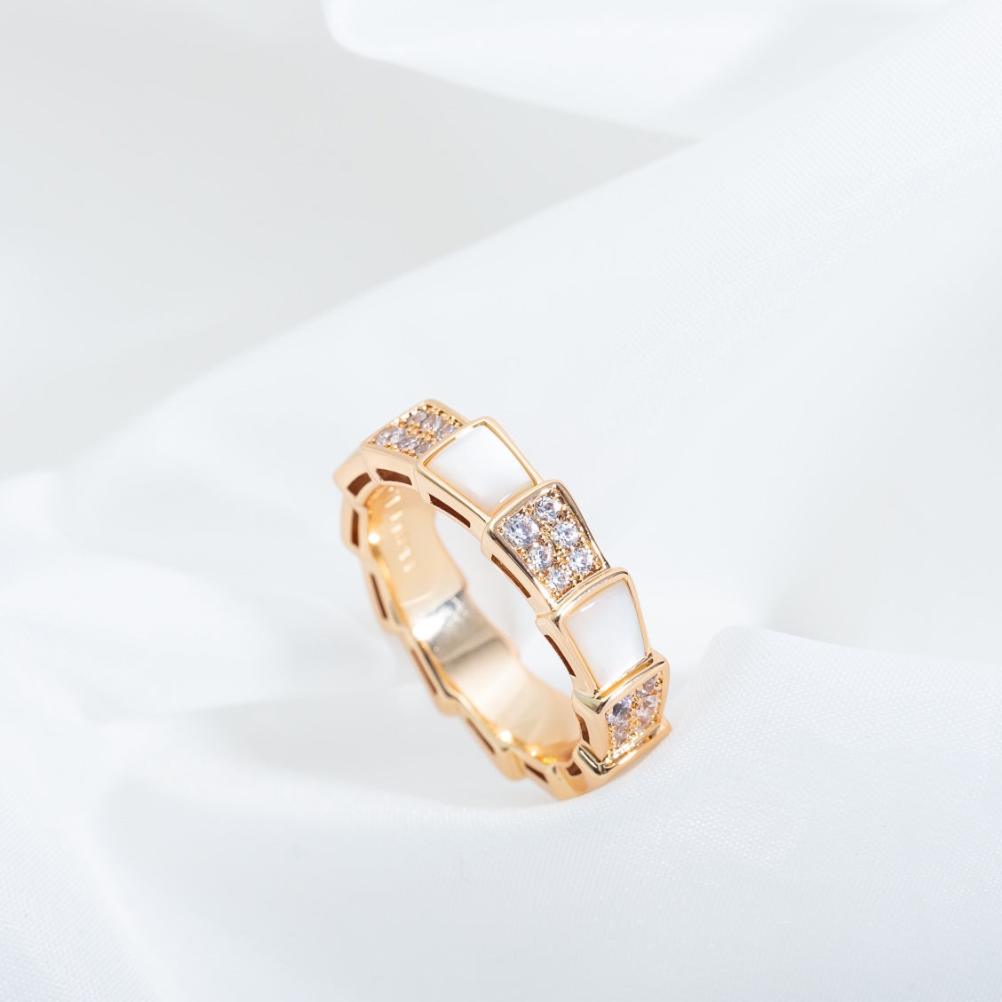[Clover Jewelery]SERPENTI RING PINK GOLD MOP DIAMOND PAVED 4MM