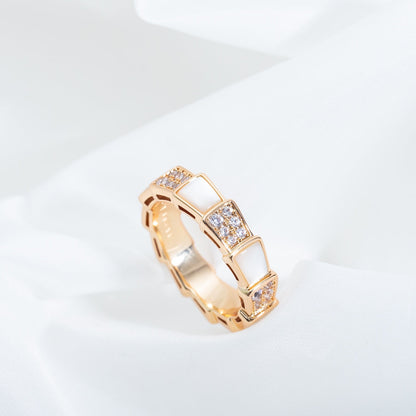 [Clover Jewelery]SERPENTI RING PINK GOLD MOP DIAMOND PAVED 4MM