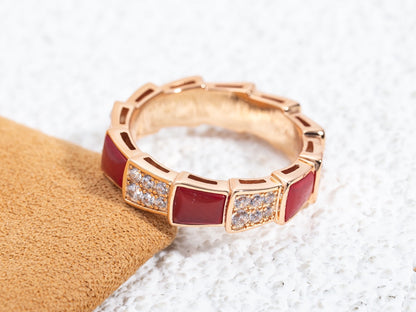[Clover Jewelery]SERPENTI RING PINK GOLD CARNELIAN DIAMOND PAVED 4MM