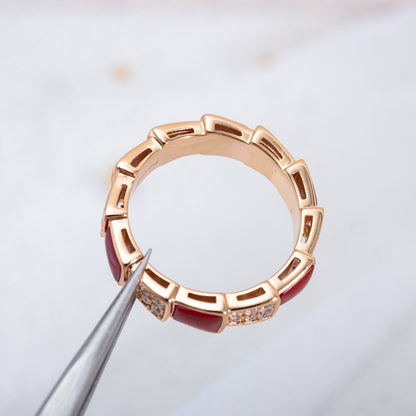 [Clover Jewelery]SERPENTI RING PINK GOLD CARNELIAN DIAMOND PAVED 4MM
