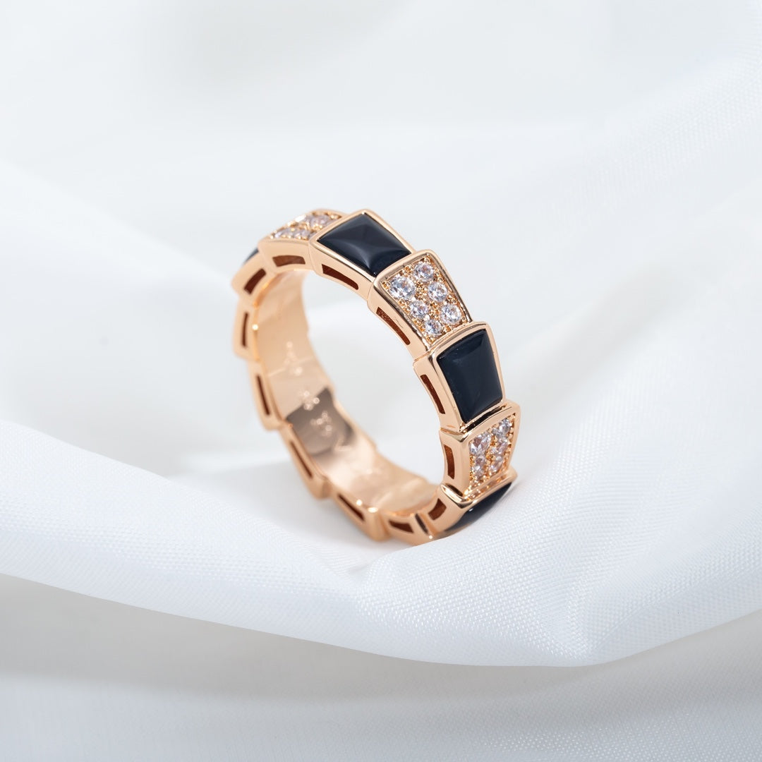 [Clover Jewelery]SERPENTI RING PINK GOLD BLACK MOP DIAMOND PAVED 4MM