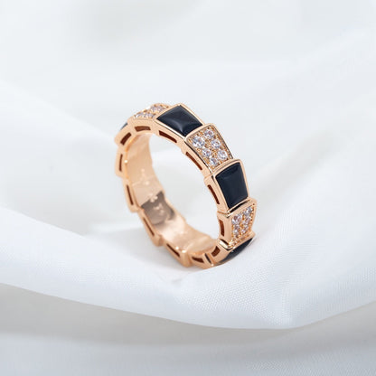 [Clover Jewelery]SERPENTI RING PINK GOLD BLACK MOP DIAMOND PAVED 4MM