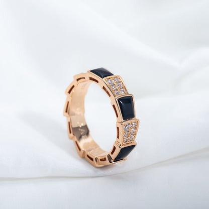 [Clover Jewelery]SERPENTI RING PINK GOLD BLACK MOP DIAMOND PAVED 4MM