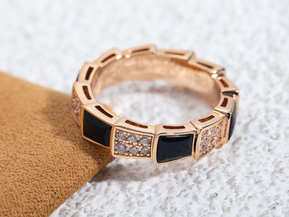 [Clover Jewelery]SERPENTI RING PINK GOLD BLACK MOP DIAMOND PAVED 4MM