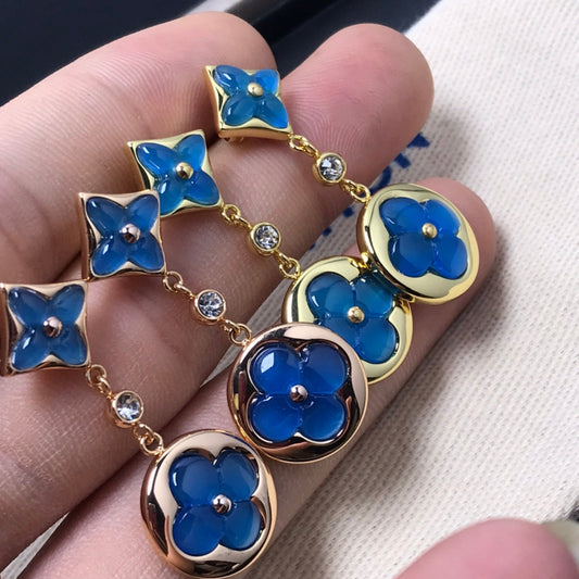 [Clover Jewelery]STAR AND SUN AGATE DIAMOND EARRINGS