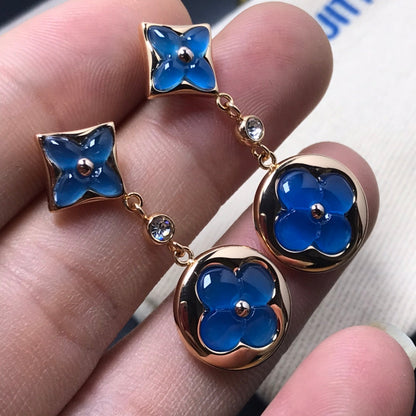 [Clover Jewelery]STAR AND SUN AGATE DIAMOND EARRINGS