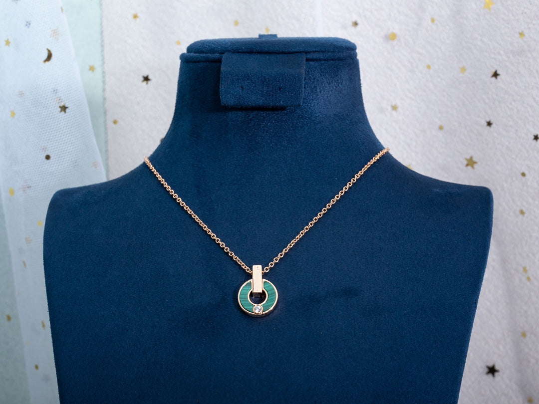 [Clover Jewelery]GARI NECKLACE PINK GOLD MALACHITE